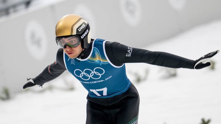 OLYMPICS - Winter Olympic Games, Olympische Spiele, Olympia, OS Milano Cortina 2026 VAL DI FIEMME,ITALY,09.FEB.26 - OLYMPICS, NORDIC SKIING, NORDIC COMBINED, Ski jumping, Skispringen, Ski, nordisch Winter Olympic Games Milano Cortina 2026, normal hill, training, men. Image shows Aaron Kostner (ITA).  GEPAxpictures xOliverxLerch