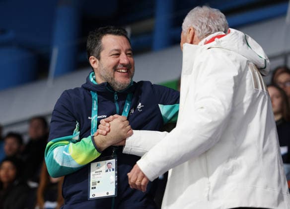 Olympics Milan Cortina 2026 Curling Italy vs United States, Matteo Salvini, Luciano Buonfiglio, Cortina d Ampezzo, Italy, February 9, 2026. Photo Felice Calabro  Copyright: xFelicexCalabro x xipa-agency.netx xFELICExCALABRO x IPA_Agency_IPA71171139