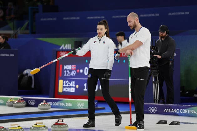 Olympics Milan Cortina 2026 Curling Italy vs United States, Amos Mosaner, Stefania Costantini (ITA), Cortina d Ampezzo, Italy, February 9, 2026. Photo Felice Calabro  Copyright: xFelicexCalabro x xipa-agency.netx xFELICExCALABRO x IPA_Agency_IPA71171152