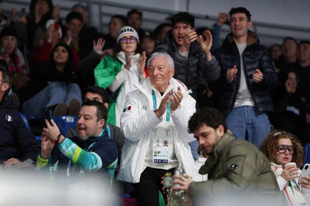 Olympics Milan Cortina 2026 Curling Italy vs United States, Matteo Salvini, Luciano Buonfiglio, Cortina d Ampezzo, Italy, February 9, 2026. Photo Felice Calabro  Copyright: xFelicexCalabro x xipa-agency.netx xFELICExCALABRO x IPA_Agency_IPA71171191