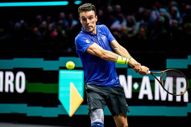 2026-02-09 ABN AMRO Open - Day One ROTTERDAM, NETHERLANDS - FEBRUARY 9: Roberto Bautista Agut competing during Day One of the ABN AMRO Open at Rotterdam Ahoy on February 9, 2026 in Rotterdam, Netherlands. (Photo by Gabriel Calvino Alonso BSR Agency) Rotterdam Netherlands Content not available for redistribution in The Netherlands directly or indirectly through any third parties. Copyright: xBSRxAgencyx