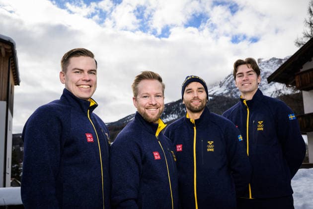 260209 Christoffer Sundgren, Niklas Edin, Oskar Eriksson and Simon Olofsson of the Swedish national men s curling team pose for a group picture at a press meet during day 3 of the 2026 Winter Olympics on February 9, 2026 in Cortina. Photo: Joel Marklund BILDBYRAN kod JM JM0785 bbeng curling Olympic Games, Olympische Spiele, Olympia, OS olympics winter olympics os ol olympiska spel vinter-os olympiske leker milano cortina 2026 milan cortina 2026 milano cortina 2026 olympic games milano cortina 2026 winter olympic games milano cortina-os milano cortina-ol vinter-ol pressträff Sverige Sweden *** 260209 Christoffer Sundgren, Niklas Edin, Oskar Eriksson and Simon Olofsson of the Swedish national men s curling team pose for a group picture at a press meet during day 3 of the 2026 Winter Olympics on February 9, 2026 in Cortina Photo Joel Marklund BILDBYRAN kod JM JM0785 bbeng curling olympic games olympics winter olympics os ol olympiska spel vinter os olympiske leker milano cortina 2026 milan cortina 2026 milano cortina 2026 olympic games milano cortina 2026 winter olympic games milano cortina os milano cortina ol vinter ol pressträff Sverige Sweden  Copyright: JOELxMARKLUND BB260209JM015