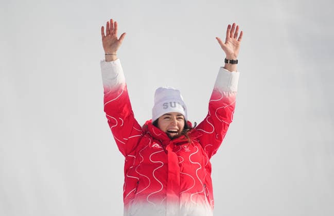 Mathilde Gremaud (Switzerland) celebrates winning gold during the Women s Freeski Slopestyle Freestyle Skiing competition on Day 3 of the Milano Cortina 2026 Winter Olympic Games, Olympische Spiele, Olympia, OS at Livigno Snow Park on February 9, 2026 in Livigno, Italy. Thor Wegner DeFodi Images (Photo by DeFodi Images) - *** Mathilde Gremaud Switzerland celebrates winning gold during the Women s Freeski Slopestyle Freestyle Skiing competition on Day 3 of the Milano Cortina 2026 Winter Olympic games at Livigno Snow Park on February 9, 2026 in Livigno, Italy Thor Wegner DeFodi Images Photo by DeFodi Images