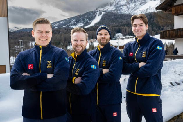 CORTINA 20260209 Christoffer Sundgren, Niklas Edin, Oskar Eriksson and Simon Olofsson in the Swedish curling team that begins the Olympic Games, Olympische Spiele, Olympia, OS in Cortina on Wednesday with a match against Italy. Rasmus Wrana is also part of the Olympic team but was missing at the photo opportunity. *** The picture is included in the SPORTS PACKAGE. For others PAYMENT PICTURE ** CORTINA ITALY x10030x *** CORTINA 20260209 Christoffer Sundgren, Niklas Edin, Oskar Eriksson and Simon Olofsson in the Swedish curling team that begins the Olympic games in Cortina on Wednesday with a match against Italy Rasmus Wrana is also part of the Olympic team but was missing at the photo opportunity The picture is included in the SPORTS PACKAGE For others PAYMENT PICTURE CORTINA ITALY x10030x  Copyright: xJonasxEkströmer TTx 2026 OLYMPICS CURLING
