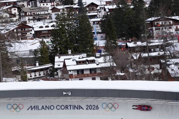 Latvia™s ROBEZNIECE Marta BOGDANOVA Kitija during Luge Women™s doubles official training at the Cortina Sliding Centre at the Milano Cortina 2026 Winter Olympics, in Cortina (Italy) February 9 , 2026 (Spada LaPresse)  Copyright: xSpada LaPressex