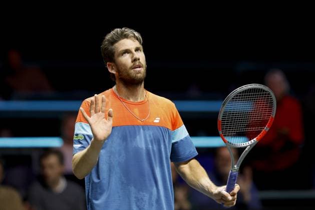ROTTERDAM - Cameron Norrie celebrates his victory against Roberto Bautista Agut on the first day of the ABN AMRO tennis tournament in Ahoy Rotterdam. BAS CZERWINSKI ANP xVIxANPxSportx xxANPxIVx 550146643 originalFilename: 550146643.jpg