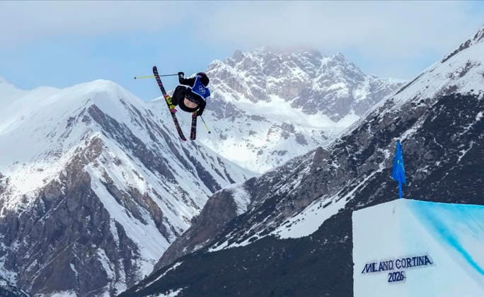 Mathilde Gremaud of Switzerland competes in the Women s Freestyle Skiing Slopestyle final at the Milano Cortina 2026 Winter Olympic Games, Olympische Spiele, Olympia, OS in Livigno, Italy, on Monday, February 9, 2026. Gremaud of Switzerland won the gold medal and Eileen Gu of the People s Republic of China won the silver medal.  OLY20260209815 BOBxSTRONG