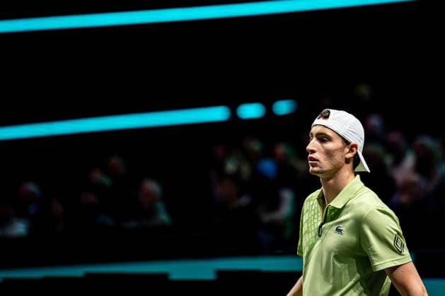 2026-02-09 ABN AMRO Open - Day One ROTTERDAM, NETHERLANDS - FEBRUARY 9: Ugo Humbert looks on during Day One of the ABN AMRO Open at Rotterdam Ahoy on February 9, 2026 in Rotterdam, Netherlands. (Photo by Gabriel Calvino Alonso BSR Agency) Rotterdam Netherlands Content not available for redistribution in The Netherlands directly or indirectly through any third parties. Copyright: xBSRxAgencyx