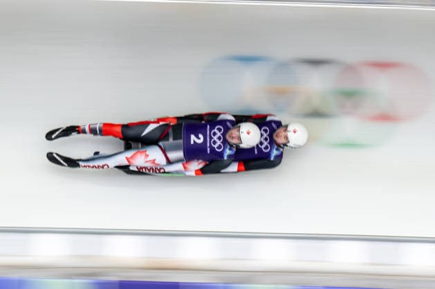 February 9, 2026, Cortina, Veneto, Italy: Wardrope Devin and Zajanski Cole from Canada during the Winter Olympic Games, Olympische Spiele, Olympia, OS Milano Cortina 2026, in Cortina Sliding Centre , on February 9 2026, in Cortina, Italy Olympics 2026: Milano Cortina: Luge ManÃ¢â‚¬â ¢S  - ZUMAm345 20260209_oly_m345_073 Copyright: xFedericoxManonix