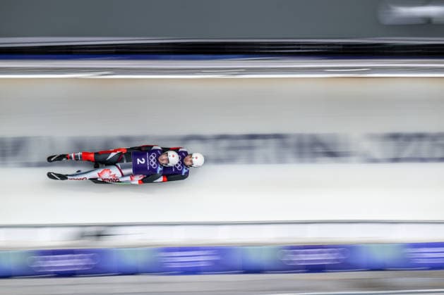 February 9, 2026, Cortina, Veneto, Italy: Wardrope Devin and Zajanski Cole from Canada during the Winter Olympic Games, Olympische Spiele, Olympia, OS Milano Cortina 2026, in Cortina Sliding Centre , on February 9 2026, in Cortina, Italy Cortina Italy - ZUMAm345 20260209_oly_m345_082 Copyright: xFedericoxManonix