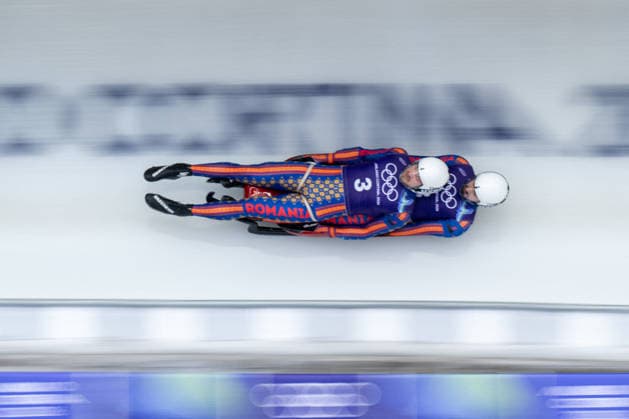 GIOCHI OLIMPICI - Olimpiadi Invernali Milano-Cortina 2026 - Luge Gitlan Vasile Marian and Serban Darius Lucian from Romania during the Winter Olympic Games, Olympische Spiele, Olympia, OS Milano Cortina 2026, in Cortina Sliding Centre , on February 9 2026, in Cortina, Italy Cortina D Ampezzo Italy  Copyright: xIPAxSport ABACAx