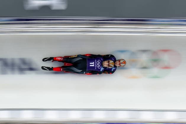 GIOCHI OLIMPICI - Olimpiadi Invernali Milano-Cortina 2026 - Luge Jubayi Saikeyi and Hou Shuo from People s Republic of China during the Winter Olympic Games, Olympische Spiele, Olympia, OS Milano Cortina 2026, in Cortina Sliding Centre , on February 9 2026, in Cortina, Italy Cortina D Ampezzo Italy  Copyright: xIPAxSport ABACAx