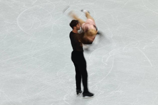 February 9, 2026, Milan, Lombardy, Italy: LAURENCE FOURNIER BEAUDRY and GUILLAUME CIZERON of France practice their Ice Dance Rhythm Dance of the Figure skating, Eiskunstlauf Team Event at the Milano Cortina 2026 Winter Olympic Games, Olympische Spiele, Olympia, OS Milan Italy - ZUMAc179 20260209_oly_c179_011 Copyright: xMickaelxChavetx