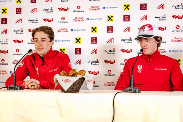 OLYMPICS - Winter Olympic Games, Olympische Spiele, Olympia, OS Milano Cortina 2026 VAL DI FIEMME,ITALY,09.FEB.26 - OLYMPICS, NORDIC SKIING, NORDIC COMBINED - Winter Olympic Games Milano Cortina 2026, press conference, PK, Pressekonferenz Ski Austria. Image shows Stefan Rettenegger and Thomas Rettenegger (AUT).  GEPAxpictures xMatthiasxTrinkl