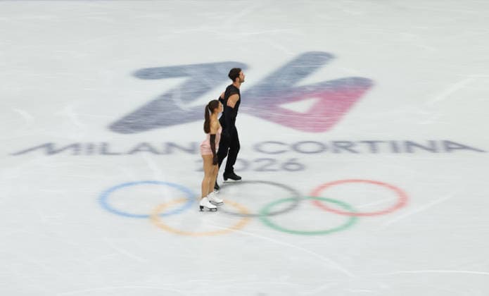 February 9, 2026, Milan, Lombardy, Italy: LAURENCE FOURNIER BEAUDRY and GUILLAUME CIZERON of France practice their Ice Dance Rhythm Dance of the Figure skating, Eiskunstlauf Team Event at the Milano Cortina 2026 Winter Olympic Games, Olympische Spiele, Olympia, OS Milan Italy - ZUMAc179 20260209_oly_c179_029 Copyright: xMickaelxChavetx