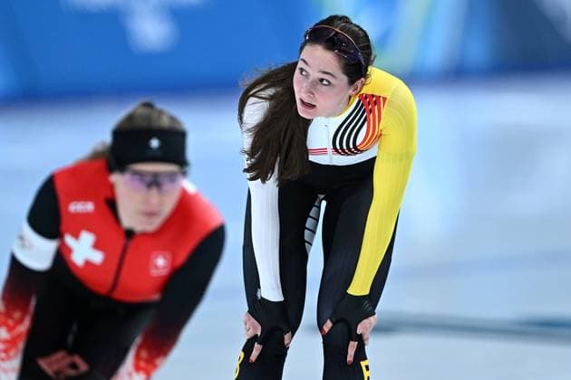 Belgian speed skater Fran Vanhoutte pictured during the Women s 1000m Speed skating, Eisschnelllauf race at the Milano Cortina 2026 Olympic Winter games, Winterspiele,Spiele, Summer games on Monday 09 February 2026 in Milan, Italy. The XXV Winter Olympics take place from 6 to 22 February 2026 in Italy. JASPERxJACOBS  x162169136x