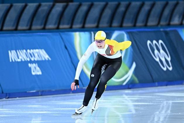 Belgian speed skater Fran Vanhoutte pictured in action during the Women s 1000m Speed skating, Eisschnelllauf race at the Milano Cortina 2026 Olympic Winter games, Winterspiele,Spiele, Summer games on Monday 09 February 2026 in Milan, Italy. The XXV Winter Olympics take place from 6 to 22 February 2026 in Italy. JASPERxJACOBS  x162169156x