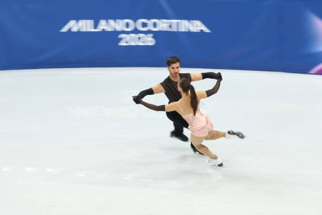 February 9, 2026, Milan, Lombardy, Italy: LAURENCE FOURNIER BEAUDRY and GUILLAUME CIZERON of France practice their Ice Dance Rhythm Dance of the Figure skating, Eiskunstlauf Team Event at the Milano Cortina 2026 Winter Olympic Games, Olympische Spiele, Olympia, OS Olympics 2026: Milano Cortina: Figure Skating Ice Dance Rhythm Dance  - ZUMAc179 20260209_oly_c179_043 Copyright: xMickaelxChavetx