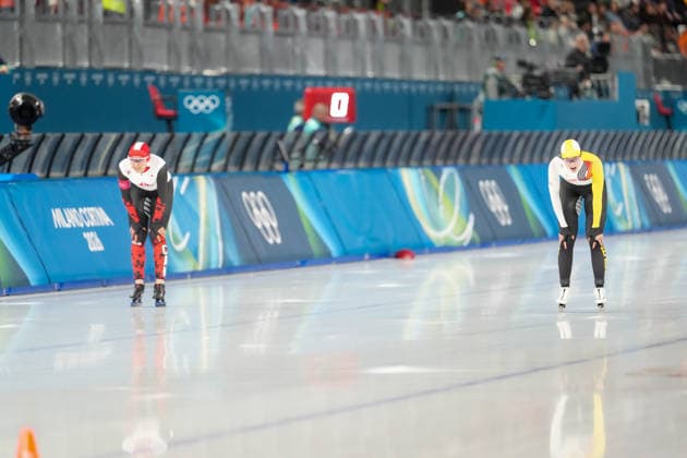 2026-02-09 - Milano Cortina 2026 Winter Olympics 1000m Women MILAN, ITALY - FEBRUARY 9: Carolina Hiller-Donnelly of Canada, Fran Vanhoutte of Belgium during the 1000m Women on day 3 of the Milano Cortina 2026 Winter Olympics at the Milano Speed skating, Eisschnelllauf Arena on February 9, 2026 in Milan, Italy Milan Milano Speed Skating Arena Italy Content not available for redistribution in The Netherlands directly or indirectly through any third parties. Copyright: xAndrexWeeningx