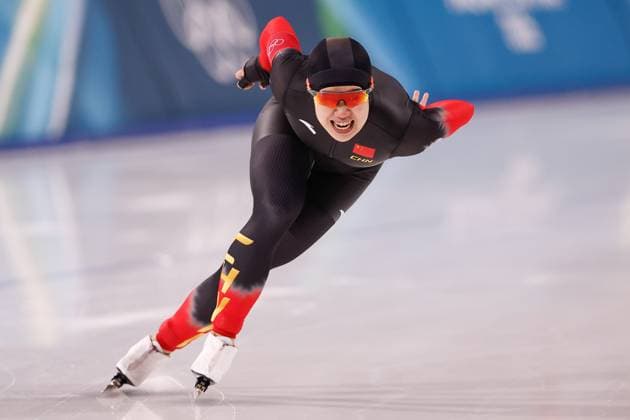 MILAN , 09-02-2026 , Milano Speed skating, Eisschnelllauf Stadium , season 2025 2026 , Olympic Winter games, Winterspiele,Spiele, Summer games 2026 - Speed Skating 1000m ladies, Picture shows Ruining Tian Olympic Winter Games 2026 - Speed Skating 1000m ladies  x201439732x Copyright: