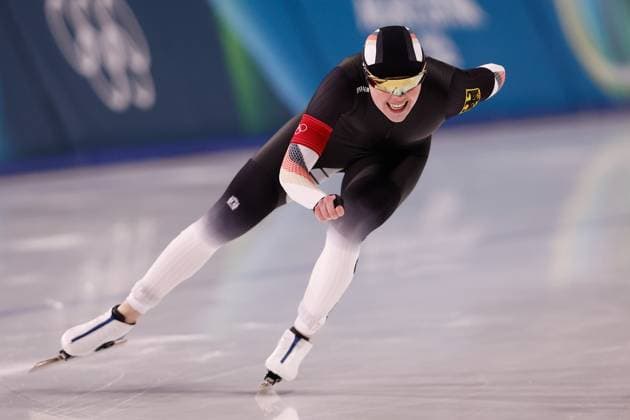 MILAN , 09-02-2026 , Milano Speed skating, Eisschnelllauf Stadium , season 2025 2026 , Olympic Winter games, Winterspiele,Spiele, Summer games 2026 - Speed Skating 1000m ladies, Picture shows Anna Ostlender Olympic Winter Games 2026 - Speed Skating 1000m ladies  x201439743x Copyright: