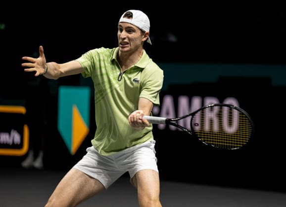 ROTTERDAM, NETHERLANDS - FEBRUARY 09: Ugo Humbert of France in action against Daniil Medvedev during Day 1 of the ABN AMRO Open at Rotterdam Ahoy on February 9, 2026 in Rotterdam, Netherlands. (Photo by Andy Astfalck) Netherlands Copyright: xAndyxAstfalckx