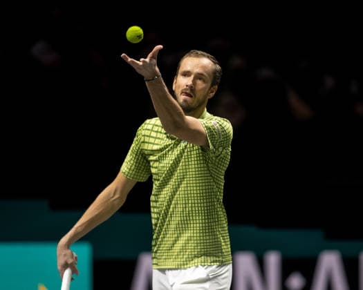ROTTERDAM, NETHERLANDS - FEBRUARY 09: Daniil Medvedev in action against Ugo Humbert of France during Day 1 of the ABN AMRO Open at Rotterdam Ahoy on February 9, 2026 in Rotterdam, Netherlands. (Photo by Andy Astfalck) Netherlands Copyright: xAndyxAstfalckx