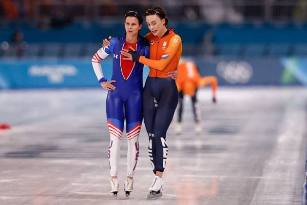 MILAN , 09-02-2026 , Milano Speed skating, Eisschnelllauf Stadium , Olympic Winter games, Winterspiele,Spiele, Summer games 2026 - Speed Skating 1000m ladies, Picture shows Brittany Bowe, Femke Kok Olympic Winter Games 2026 - Speed Skating 1000m ladies  x201440782x Copyright: