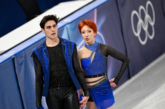 Evgeniia Lopareva And Geoffrey Brissaud At Figure skating, Eiskunstlauf Team Event Practice - Milan Evgeniia Lopareva and Geoffrey Brissaud of France during their practice of the Figure Skating Team Event at the Milano Cortina 2026 Winter Olympic Games, Olympische Spiele, Olympia, OS at Milano Ice Skating Arena on February 8, 2026 in Milan, Italy. Olivia Smart has tattoos of the olympic rings on her back. Photo by JMP ABACAPRESS.COM Milan Italy  Copyright: xJMP ABACAx