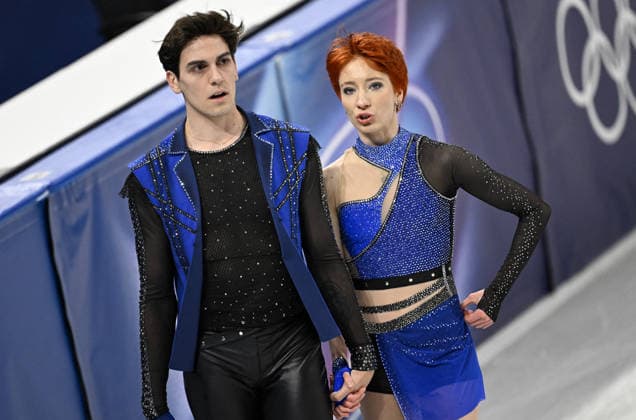 Evgeniia Lopareva And Geoffrey Brissaud At Figure skating, Eiskunstlauf Team Event Practice - Milan Evgeniia Lopareva and Geoffrey Brissaud of France during their practice of the Figure Skating Team Event at the Milano Cortina 2026 Winter Olympic Games, Olympische Spiele, Olympia, OS at Milano Ice Skating Arena on February 8, 2026 in Milan, Italy. Olivia Smart has tattoos of the olympic rings on her back. Photo by JMP ABACAPRESS.COM Milan Italy  Copyright: xJMP ABACAx