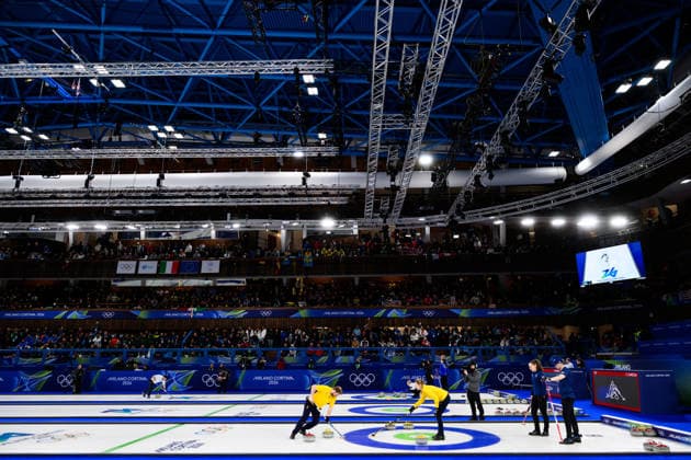 260209 General view of Cortina Curling Olympic Stadium during a round robin mixed doubles curling semifinal match between Great Britain and Sweden during day 3 of the 2026 Winter Olympics on February 9, 2026 in Cortina. Photo: Jon Olav Nesvold BILDBYRAN COP 217 JE0114 curling Olympic Games, Olympische Spiele, Olympia, OS olympics winter olympics os ol olympiska spel vinter-os olympiske leker milano cortina 2026 milan cortina 2026 milano cortina 2026 olympic games milano cortina 2026 winter olympic games milano cortina-os milano cortina-ol vinter-ol 3 bbeng interiör *** 260209 General view of Cortina Curling Olympic Stadium during a round robin mixed doubles curling semifinal match between Great Britain and Sweden during day 3 of the 2026 Winter Olympics on February 9, 2026 in Cortina Photo Jon Olav Nesvold BILDBYRAN COP 217 JE0114 curling olympic games olympics winter olympics os ol olympiska spel vinter os olympiske leker milano cortina 2026 milan cortina 2026 milano cortina 2026 olympic games milano cortina 2026 winter olympic games milano cortina os milano cortina ol vinter ol 3 bbeng interiör  Copyright: JONxOLAVxNESVOLD BB260209JE023