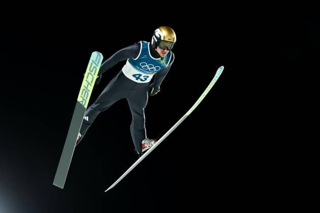 Olympische Winterspiele Milano Cortina 2026 Skispringen Normalschanze Einzel Männer am 09.02.2026 an der Predazzo Ski jumping, Skispringen, Ski, nordisch Stadium in Predazzo Felix Hoffmann ( Deutschland ) *** Olympic Winter Games Milano Cortina 2026 Ski Jumping Normal Hill Individual Men on 09 02 2026 at the Predazzo Ski Jumping Stadium in Predazzo Felix Hoffmann Germany xMSx
