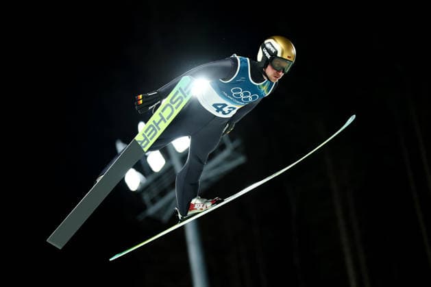Olympische Winterspiele Milano Cortina 2026 Skispringen Normalschanze Einzel Männer am 09.02.2026 an der Predazzo Ski jumping, Skispringen, Ski, nordisch Stadium in Predazzo Felix Hoffmann ( Deutschland ) *** Olympic Winter Games Milano Cortina 2026 Ski Jumping Normal Hill Individual Men on 09 02 2026 at the Predazzo Ski Jumping Stadium in Predazzo Felix Hoffmann Germany xMSx