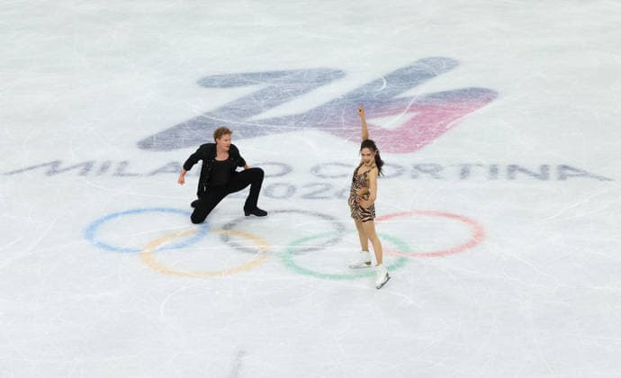 February 9, 2026, Milan, Lombardy, Italy: MADISON CHOCK and EVAN BATES of USA in the Ice Dance Rhythm Dance of the Figure skating, Eiskunstlauf Team Event at the Milano Cortina 2026 Winter Olympic Games, Olympische Spiele, Olympia, OS Olympics 2026: Milano Cortina: Figure Skating Ice Dance Rhythm Dance  - ZUMAc179 20260209_oly_c179_078 Copyright: xMickaelxChavetx