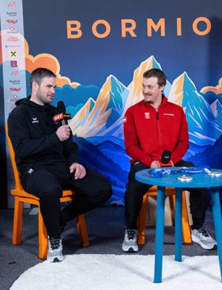 OLYMPICS - Winter Olympic Games, Olympische Spiele, Olympia, OS Milano Cortina 2026 BORMIO,ITALY,09.FEB.26 - OLYMPICS, ALPINE SKIING - Winter Olympic Games Milano Cortina 2026, team combined, downhill, men, press conference, PK, Pressekonferenz Ski Austria. Image shows Vincent Kriechmayr and Manuel Feller (AUT). Keywords: medals  GEPAxpictures xHaraldxSteiner