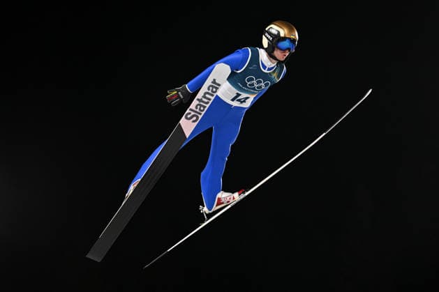 Predazzo, Italy, February 09th 2026. Yevhen Marusiak Ukraine in action during the Ski jumping, Skispringen, Ski, nordisch Mens Normal Hill Individual competition of the Olympic Winter games, Winterspiele,Spiele, Summer games 2026 in Predazzo, Italy. (Photo by Igor Kupljenik Sports Press Photo)  Copyright: xIgorxKupljenikx xSPPx Sportspressphoto_SPR90600