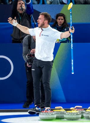 February 9, 2026, Cortina D ampezzo, Belluno, Italy: American KOREY DROPKIN of TEAM USA CURLING reacts to pushing ahead of team Italy 5-4 at the half on February 9, 2026, Cortina d Ampezzo, Italy: Cortina D ampezzo Italy - ZUMAa35_ 20260209_oly_a35_007 Copyright: xDanielxA.xAndersonx