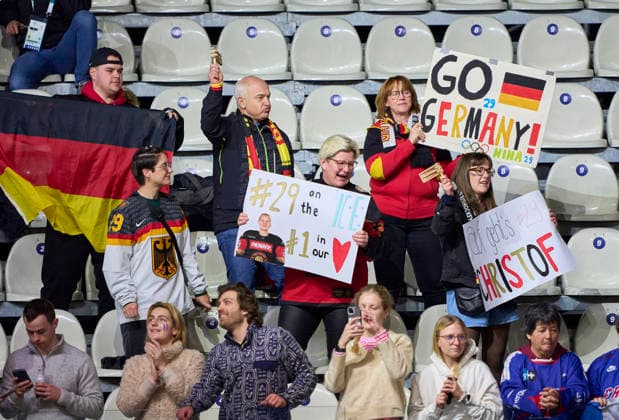 DEB fans at the preliminary women Ice hockey, Eishockey match Group B Germany - France of the Milano Cortina 2026 Winter Olympic Games, Olympische Spiele, Olympia, OS at Milano Rho Ice Hockey Arena on February 9, 2026 in Milan, Italy.