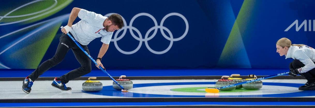 February 9, 2026, Cortina D ampezzo, Belluno, Italy: Americans KOREY DROPKIN, left and CORY THIESSE of TEAM USA CURLING rduring play with team Italy on Monday February 9, 2026, Cortina d Ampezzo, Italy: Cortina D ampezzo Italy - ZUMAa35_ 20260209_oly_a35_008 Copyright: xDanielxA.xAndersonx