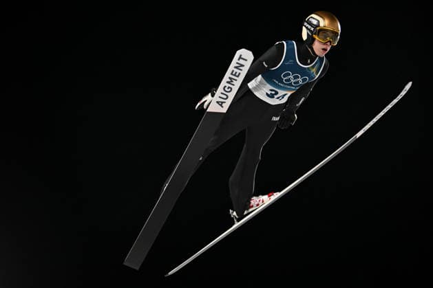 Predazzo, Italy, February 09th 2026. Valentin Foubert of France in action during the Ski jumping, Skispringen, Ski, nordisch Mens Normal Hill Individual competition of the Olympic Winter games, Winterspiele,Spiele, Summer games 2026 in Predazzo, Italy. (Photo by Igor Kupljenik Sports Press Photo)  Copyright: xIgorxKupljenikx xSPPx Sportspressphoto_SPR90624