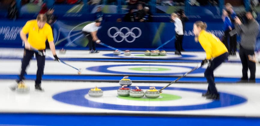 September 9, 2026, Cortina D ampezzo, Belluno, Italy: ITÃ¢â‚¬â ¢S ALL ABOUT THE ROCK in the world of curling in this motion blur centering focus on the rocks, center, with TEAM SWEDEN, foreground and TEAM USA, background, September 9, 2026, Cortina d Ampezzo, Italy Cortina D ampezzo Italy - ZUMAa35_ 20260909_oly_a35_001 Copyright: xDanielxA.xAndersonx