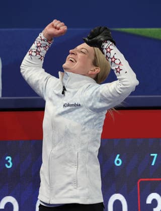 Team USA s Corey Thiesse celebrates victory over Italy in the Curling Mixed Doubles Semi-Finals at the 2026 Winter Olympics in Cortina, Italy on Monday February 09, 2026. Team USA beat Italy 9-8.  OLY2026020689 HUGOxPHILPOTT