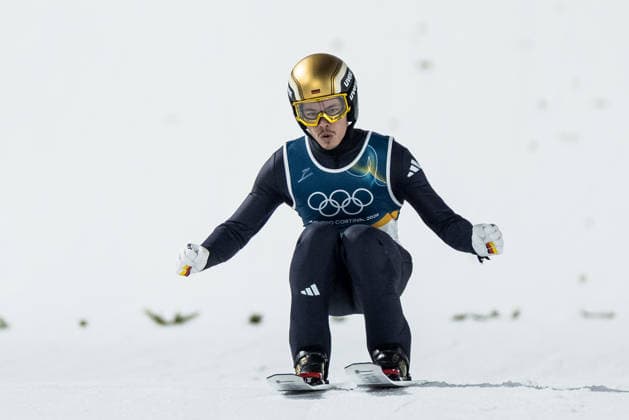 PREDAZZO, ITALY - FEBRUARY 9: Philipp Raimund ( Germany ) cheers during the Ski jumping, Skispringen, Ski, nordisch Men s Normal Hill Individual at the Milano Cortina 2026 Olympics at Predazzo Ski Jumping Stadium on day 3 of the Milano Cortina 2026 Olympics on February 9, 2026 in Predazzo, Italy. Editorial use only. Trentino-Suedtirol Italy Copyright: xSteffiexWunderlx