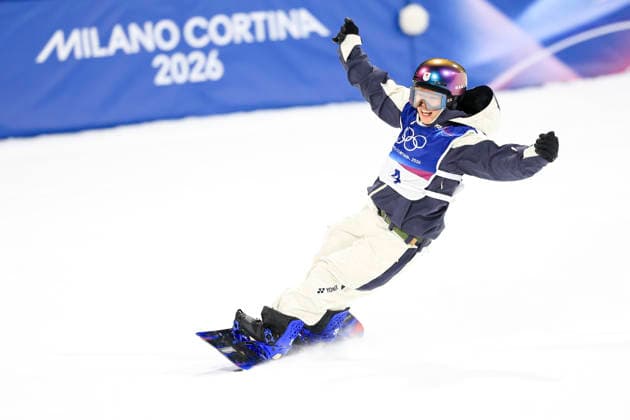 OLYMPICS - Winter Olympic Games, Olympische Spiele, Olympia, OS Milano Cortina 2026 BORMIO,ITALY,09.FEB.26 - OLYMPICS, SNOWBOARD - Winter Olympic Games Milano Cortina 2026, Big Air, final, women. Image shows the rejoicing of Momo Suzuki (JPN).  GEPAxpictures xWolfgangxGrebien