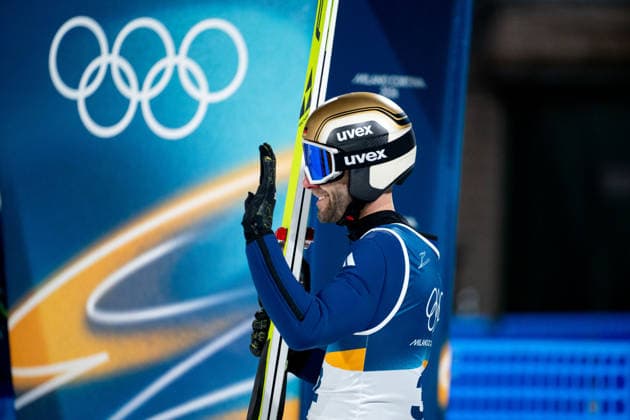 PASCHKE Pius (Deutschland) im Ziel, ITA, Olympische Spiele Milano Cortina 2026, Olympia, Skispringen, Normalschanze Einzel Herren, 09.02.2026 ITA, Olympische Spiele Milano Cortina 2026, Olympia, Skispringen, Normalschanze Einzel Herren, 09.02.2026 Predazzo *** PASCHKE Pius Germany at the finish, ITA, Olympic Games Milano Cortina 2026, Olympic Games, Ski jumping, normal hill mens singles, 09 02 2026 ITA, Olympic Games Milano Cortina 2026, Olympic Games, Ski jumping, normal hill mens singles, 09 02 2026 Predazzo Copyright: xEibner-Pressefoto Memmlerx EP_MMR