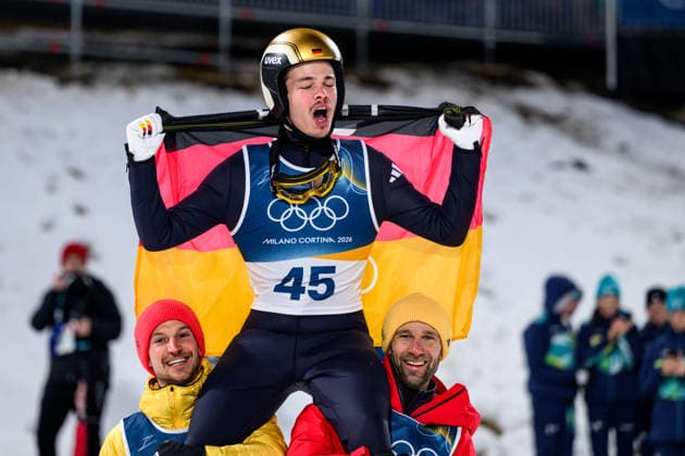 260209 Philipp Raimund of Germany celebrates after competing in the second run in the men s normal hill individual Ski jumping, Skispringen, Ski, nordisch test run during day 3 of the 2026 Winter Olympics on February 9, 2026 in Predazzo. Photo: Maxim Thore BILDBYRAN kod MT MT0968 backhoppning ski jumping skihopping Olympic Games, Olympische Spiele, Olympia, OS olympics winter olympics os ol olympiska spel vinter-os olympiske leker milano cortina 2026 milan cortina 2026 milano cortina 2026 olympic games milano cortina 2026 winter olympic games milano cortina-os milano cortina-ol vinter-ol 3 bbeng jubel *** 260209 Philipp Raimund of Germany celebrates after competing in the second run in the men s normal hill individual ski jumping test run during day 3 of the 2026 Winter Olympics on February 9, 2026 in Predazzo Photo Maxim Thore BILDBYRAN kod MT MT0968 backhoppning ski jumping skihopping olympic games olympics winter olympics os ol olympiska spel vinter os olympiske leker milano cortina 2026 milan cortina 2026 milano cortina 2026 olympic games milano cortina 2026 winter olympic games milano cortina os milano cortina ol vinter ol 3 bbeng jubel  Copyright: MAXIMxTHORE BB260209MT151