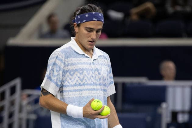 February 9, 2026, Frisco, Texas, USA: MATTIA BELLUCI (ITA) looks to serve during a menÃ¢â‚¬â ¢s singles match at 2026 Nexo Dallas Open at The Ford Center at The Star in Frisco, Texas. Nakishima defeated Bellucci, 6:3, 6:4. Frisco USA - ZUMAh193 20260209_zsp_h193_004 Copyright: xDanielxMcGregor-Huyerx