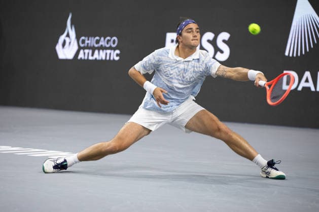February 9, 2026, Frisco, Texas, USA: MATTIA BELLUCI (ITA) returns with a forehand during a menÃ¢â‚¬â ¢s singles match at 2026 Nexo Dallas Open at The Ford Center at The Star in Frisco, Texas. Nakishima defeated Bellucci, 6:3, 6:4. Frisco USA - ZUMAh193 20260209_zsp_h193_005 Copyright: xDanielxMcGregor-Huyerx