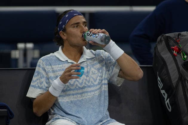 February 9, 2026, Frisco, Texas, USA: MATTIA BELLUCI (ITA) drinks water during a menÃ¢â‚¬â ¢s singles match at 2026 Nexo Dallas Open at The Ford Center at The Star in Frisco, Texas. Nakishima defeated Bellucci, 6:3, 6:4. Frisco USA - ZUMAh193 20260209_zsp_h193_008 Copyright: xDanielxMcGregor-Huyerx