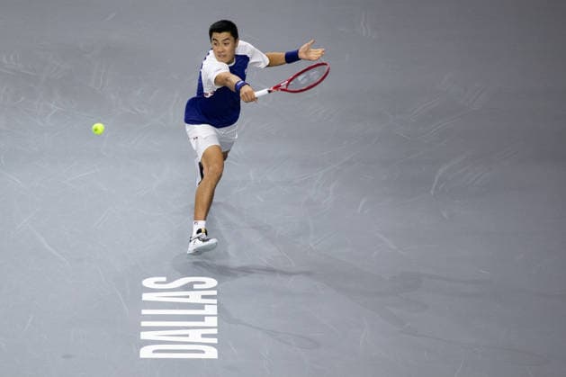 February 9, 2026, Frisco, Texas, USA: BRANDON NAKASHIMA (USA) returns with a backhand during a menÃ¢â‚¬â ¢s singles match at 2026 Nexo Dallas Open at The Ford Center at The Star in Frisco, Texas. Nakishima defeated Bellucci, 6:3, 6:4. Frisco USA - ZUMAh193 20260209_zsp_h193_010 Copyright: xDanielxMcGregor-Huyerx